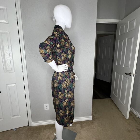 Vtg 80s Liz Claiborne Size 10 Floral Button Up Puff Sleeve Cottage Midi Dress - Picture 3 of 11